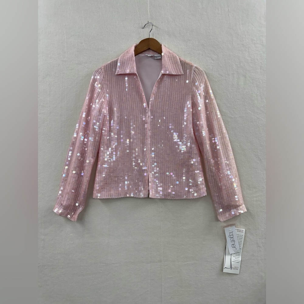 Vintage Together Women’s 4 Sequins Jacket Hook Eye Closure Lined Pink Iridescent